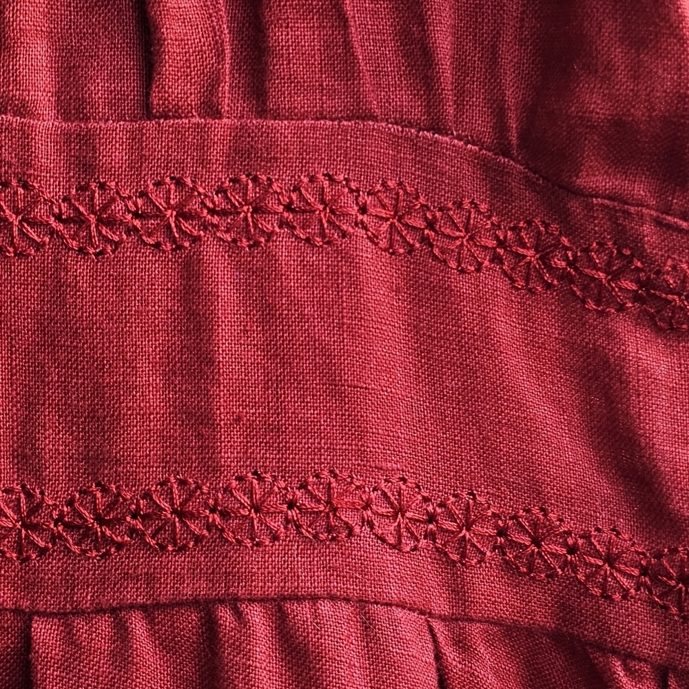 RUST Color!Vintage Carole Little Linen Dress, Rust Color Tiered Ruched, Size 12 - Picture 9 of 14